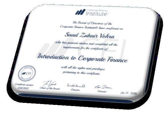 Introduction to Corporate Finance certificate