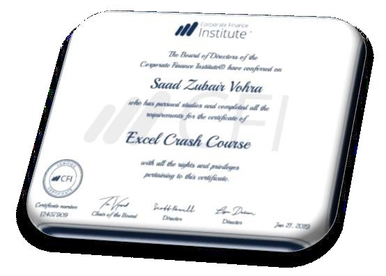 Excel Crash Course certificate