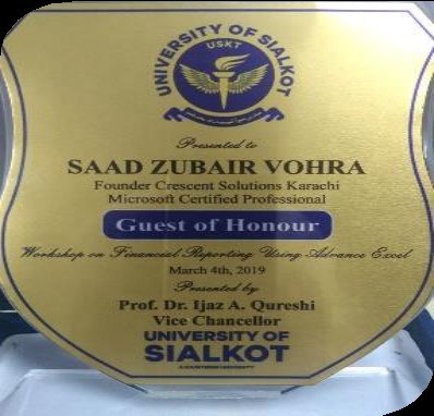 University of Sialkot Guest of Honor plaque